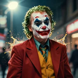 donald trump as a joker - clown! in gears of war, splash art, movie still, cinematic lighting, ray tracing, detailed joker - clown face!, octane render, long lens, shallow depth of field, bokeh, anamorphic lens flare, 8 k, hyper detailed, 3 5 mm film grain