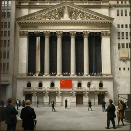 panic inside the new york stock exchange, painted by jan van eyck,