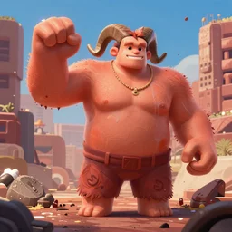 high quality digital concept art of wreck it ralph as rambo first blood in the style of a mmporg game