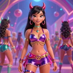 pixar movie still of  jessica alba as an edc rave devil girl, octane render, anime, trending on artstation, unreal engine, volumetric lighting, concept art,