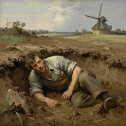 an arkansas man trapped in a mud pit, horror painting, highly detailed, sharp focus, matte painting, by isaac levitan and asher brown durand,