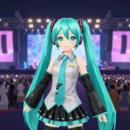 Screenshot of vrchat during a live concert of Hatsune Miku