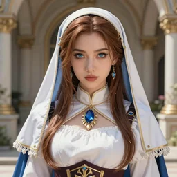 the portrait of neutral good colorful female cleric bard as absurdly beautiful, gorgeous, elegant, realistic gravure idol, an ultrafine hyperdetailed illustration by kim jung gi, irakli nadar, intricate linework, super sharp focus, bright colors, octopath traveler, unreal engine 5 highly rendered, global illumination, radiant light, detailed and intricate environment