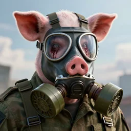 military zombie with pig face in gasmask, details face, photo, bloody eyes, unreal engine, digital, artstation, detailed body, heavenly atmosphere, digital art, overdetailed art, trending on artstation, cgstudio, the most beautiful image ever created, dramatic, award winning artwork, beautiful scenery
