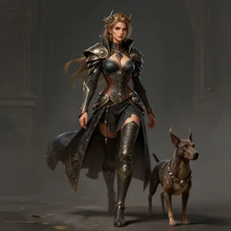 epic professional digital art of a confident jooklrbar dressed in kleandoristo walking its pet honagripu, detailed, stunning, wow, epic, detailed, mysterious, intricate, sombre, gorgeous, epic, artstation, cgsociety, much wow, much detail