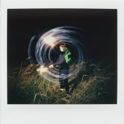 washes of color. contrast of light and dark. cosmic polaroid. It is dark all around. The wind and torchlight make dramatic whorls of shadow and light as you as you weave among the grass; blinding silver, viridescent at shoulder height, at play. spangled night time photography.