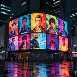 a cyberpunk window led billboard in future tokyo at night, reflections on wet ground by sachin teng and pascal blanche and alphonse mucha and nekro and josan gonzalez and rhads and ruan jia. in style of digital art. colorful comic, film noirs, symmetry, vibrating colors, hyper detailed. octane render, artstation