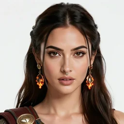 indian warrior, megan fox, detailed perfect face, exquisite details, nose piercing!!, fire magic, mid view, design on a white background, by studio muti, greg rutkowski makoto shinkai takashi takeuchi studio ghibli