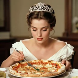 sharing a pizza, young sophia loren, movie star, queen margherita of savoy, tiara, smooth lighting, exquisit detail, masterpiece, timeless, 1 8 9 0 historical photo by letizia battaglia