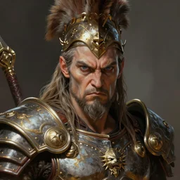 The angry God Ares, portrait, highly detailed, digital painting, artstation, concept art, smooth, detailed armor, sharp focus, beautiful face, symmetric face, cinematic, videogame cover art, illustration, fantasy, art by Artgerm and Greg Rutkowski and Alphonse Mucha