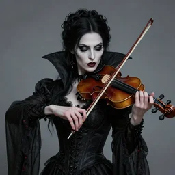 victorian gothic vampire woman playing the violin, matte painting, concept art, cgsociety, octane render, trending on artstation, artstationHD, unreal engine, 4k, 8k