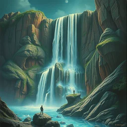 waterfall by beeple, artgerm, salvador dali, bruce pennington, frank, stella, makoto shinkai, angus mckie, alex grey, don bluth, gediminas pranckevicius, chris moore, kaja foglio, andre masson, dr. suess, brian despain, chesley bonestell. symbolism, surrealism, art