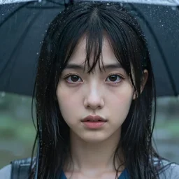 cute girl in the rain. full shot | very very anime!!!, fine - face, audrey plaza, realistic shaded perfect face, fine details. anime. realistic shaded lighting poster by ilya kuvshinov katsuhiro otomo ghost, magali villeneuve, artgerm, jeremy lipkin and michael garmash and rob rey