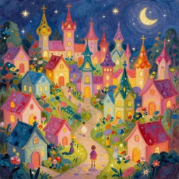 A beautiful painting of a colorful fai ry town, shining its light by greg rutkowski an d thomas kinkade,Trending on artstation,4K,HD
