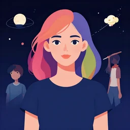 woman with colour hair on a space background, clean cel shaded vector art. shutterstock. behance hd by lois van baarle, artgerm, helen huang, by makoto shinkai and ilya kuvshinov, rossdraws, illustration, 4 k