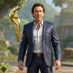 nicolas cage jrpg ffx cinema 4 d render, ray tracing reflection, natural lighting, award winning photography