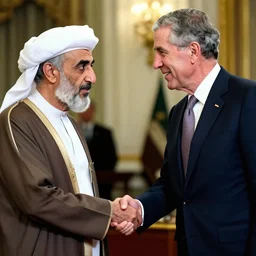 george w bush shaking hands with osama bin laden, 8k cinematic lighting, very sharp detail, anatomically correct