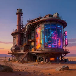 a beautiful hyperdetailed painting of building chattel house architecture nature industrial architecture urbex by renzo piano, bladerunner 2 0 4 9 hyperrealism at dusk assassin's creed at night thermal vision neon signs desert landscape vaporwave, archdaily, wallpaper, highly detailed, trending on artstation.
