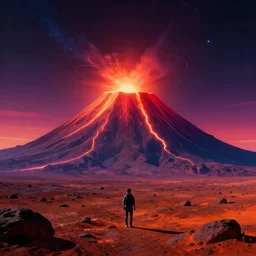 a volcano in mars, synthwave'8 4, neon, surreal, 8 k uhd, unreal engine, octane render in the artstyle of finnian macmanus, john park and greg rutkowski