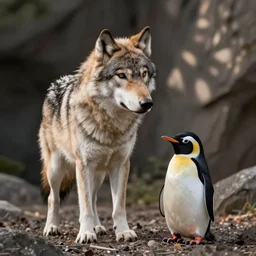 The worlds cutest!!! wolf and cutest!!! penguin