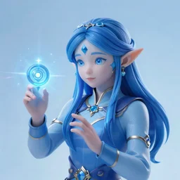 elven girl sorcerer with blue hair, learning how to use magic. radiating blue energy. photorealistic, magical atmosphere, by Kan Liu, Trending on ArtStation. award winning, daily deivation