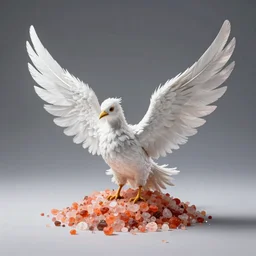 white phoenix orange pink salt crystals sharp detail 3d render simple background sharp contrast feathers graphic design fai khadra gaika style