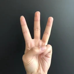 person holding up three fingers