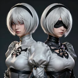 league of legends portrait of 2 b nier automata, au naturel, hyper detailed, digital art, trending in artstation, cinematic lighting, studio quality, smooth render, unreal engine 5 rendered, octane rendered, art style by klimt and nixeu and ian sprigger and wlop and krenz cushart.