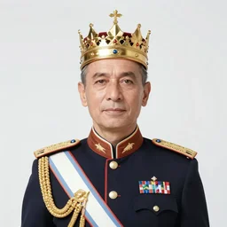Portrait of a middle aged man wearing a ceremonial uniform and a crown, male, detailed face, renaissance, highly detailed, cinematic lighting, digital art painting by greg rutkowski
