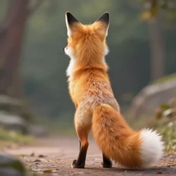 female furry fox, rear view, callipygian, fox tail, zootopia, fantasy, intricate, cinematic digital painting, artstation, concept art, sharp focus, illustration, artgerm, greg rutkowsk, alphonse mucha