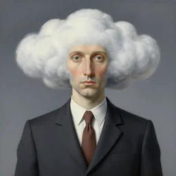 portrait of a cloud man in a suit by rene magritte, detailed painting, hd, hq, high resolution, high detail, 4 k, 8 k