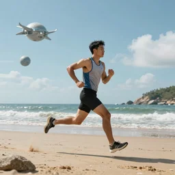 jogger running on the beach, science fiction matte painting, highly detailed,