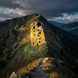 hiking mountain ridge by james jean, yukio - e, klimt