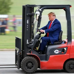donald trump operating a forklift
