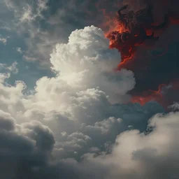 an epic matte painting of heaven versus hell, master shot, massive, cinematic lighting, soft render, symmetrical, clouds, darkness, 8 k, ultra high quality