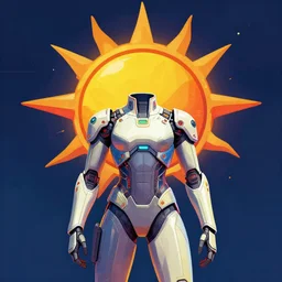 a sun in a futuristic suit, cyberpunk art by adam manyoki, cgsociety, funk art, sci - fi, synthwave, ilya kuvshinov