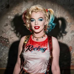 A high resolution color photograph of Marilyn Monroe portraying Harley Quinn
