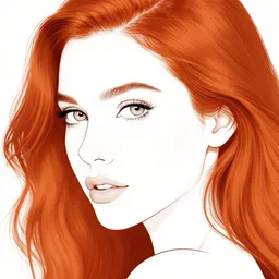 beautiful redhead woman, line art, closeup