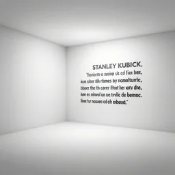 a paragraph written on the side wall of a large cubic white room with no objects, misterious, 3 d perspective, still from movie by stanley kubrick