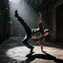 Hank Hill breakdancing in a dark alley