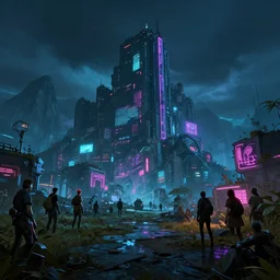 photo environement cyberpunk montain : 4, 4 k rtx hdr volume light concept studio matte painting environement digital illustration style cyberpunk 2 0 7 7 artstation artur tarnowski, mihai muscan, marcin tomalak, marta leydy, marcin stepien, charlotte hughes, zuzanna dabrowa neon bioluminiscence