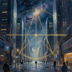 an epic painting of the galactic stock exchange street, oil on canvas, sifi, cold colors, perfect composition, golden ratio, beautiful detailed, photorealistic, digital painting, artstation, concept art, smooth, sharp focus, illustration, cyberpunk background, artstation trending, octane render, unreal engine