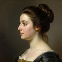 a side portrait of a beautiful german princess, 1 8 5 3 by franz xaver winterhater, romanticism, neoclassical, side profile, realistic face, elegant face, vivid, smooth, oil on canvas, sharp focus, 1 8 5 0 s, highly detailed