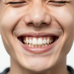 a face smiling with way too many teeth, hypodontia, portrait photography