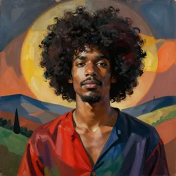 Redfoo with a big afro! in the style of Georgia OKeeffe