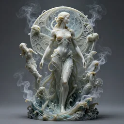 organic cyborg, water and smoke sculpture, diffuse lighting, fantasy, intricate, elegant, highly detailed, lifelike, photorealistic, digital painting, artstation, illustration, concept art, smooth, sharp focus, art by john collier and albert aublet and krenz cushart and artem demura and alphonse mucha