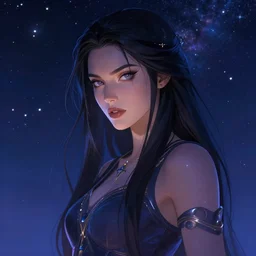 alluring female astromancer in the starry sky, sharp focus, epic retrowave art, trending on art station, highly detailed, sharp focus, dof, art by artgerm, greg rutkowski, sasoura, satchely,