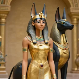 highly detailed and hyperrealistic portrait of goddess bastet and sekhmet in their glorious golden outfit magically beautiful and realistic and worshipful 8 k