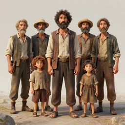 dream poor peasant family, full body, 3 d render, lifelike, gorgeous lighting by weta studio, mucha, bautista and norman rockwell and greg rutkowski and tom bagshaw and james gurney and lucasfilm