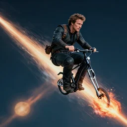 Nathan Fillion riding a meteor, stylized octane render